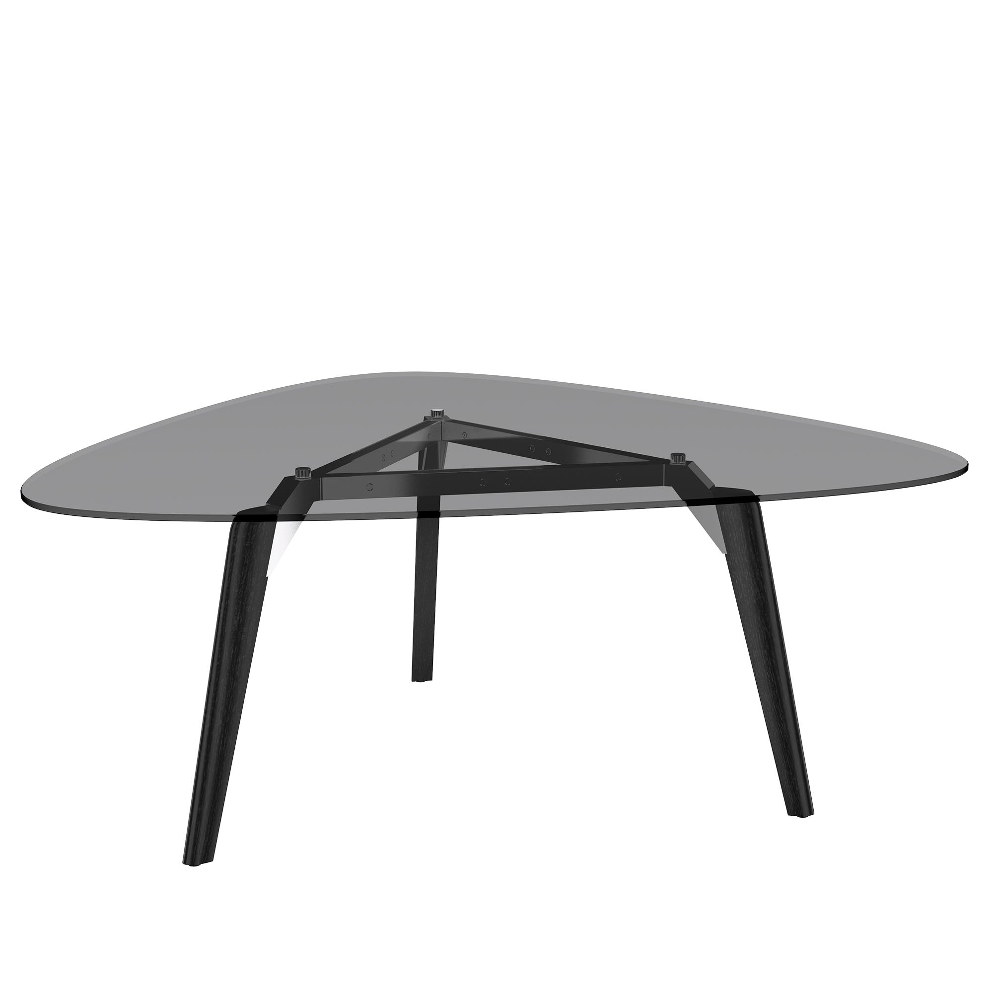 BRALCO RAIL meeting table | Triangular, 1794 x 1716 mm (6 people), gray tinted glass table top