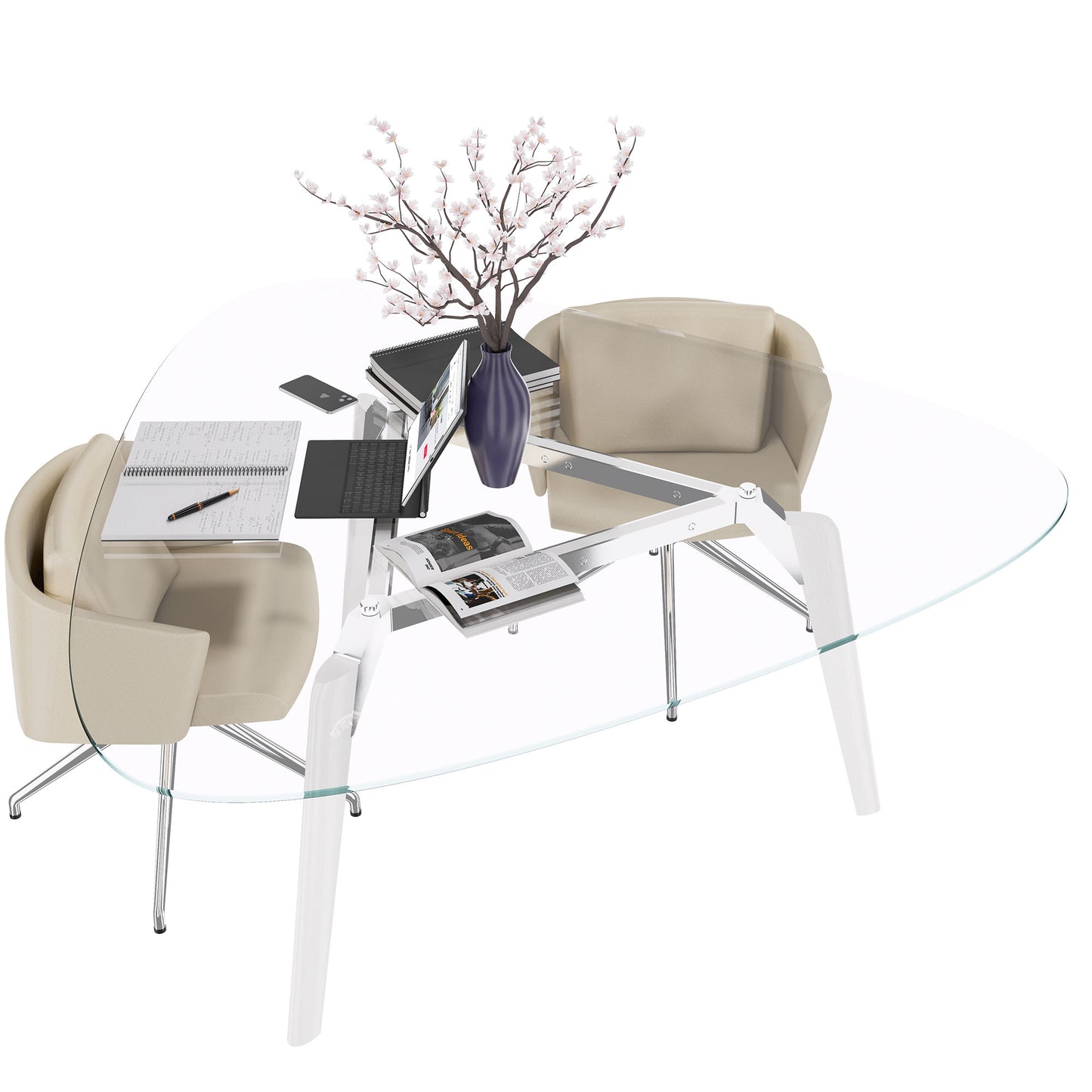 Bralco RAIL Tableau de réunion | Triangulaire, 1794 x 1716 mm (6 personnes), plaque de table en verre