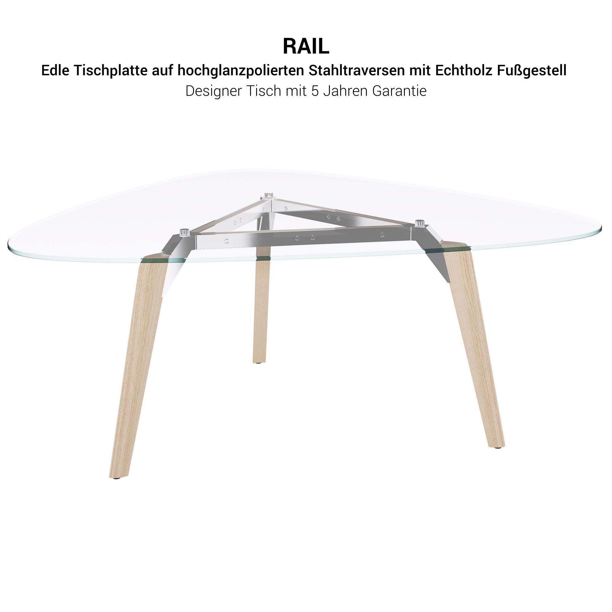 BRALCO RAIL meeting table | Triangular, 1794 x 1716 mm (6 people), gray tinted glass table top