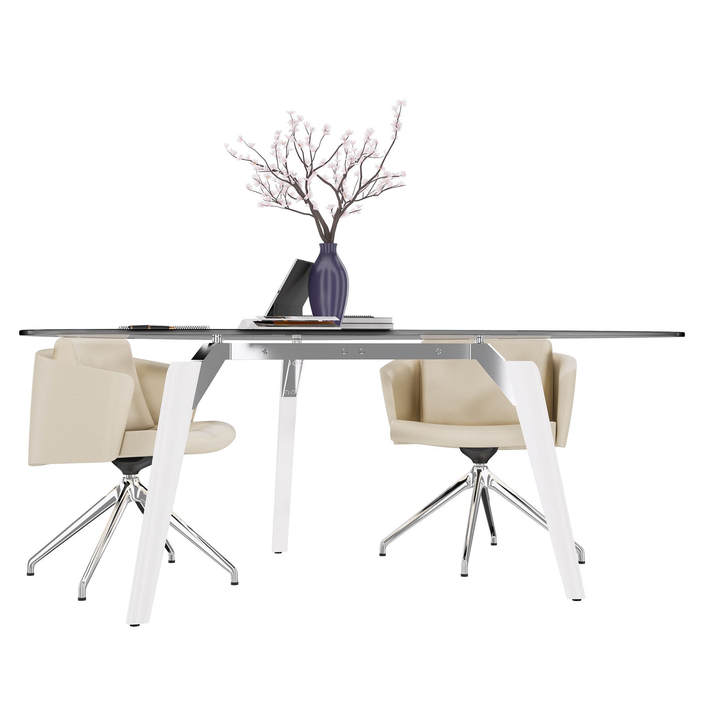 Bralco RAIL Tableau de réunion | Triangulaire, 1794 x 1716 mm (6 personnes), plaque de table en verre teintée de gris