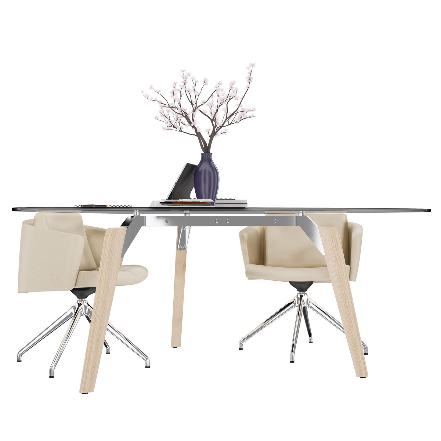 Bralco RAIL Tableau de réunion | Triangulaire, 1794 x 1716 mm (6 personnes), plaque de table en verre teintée de gris