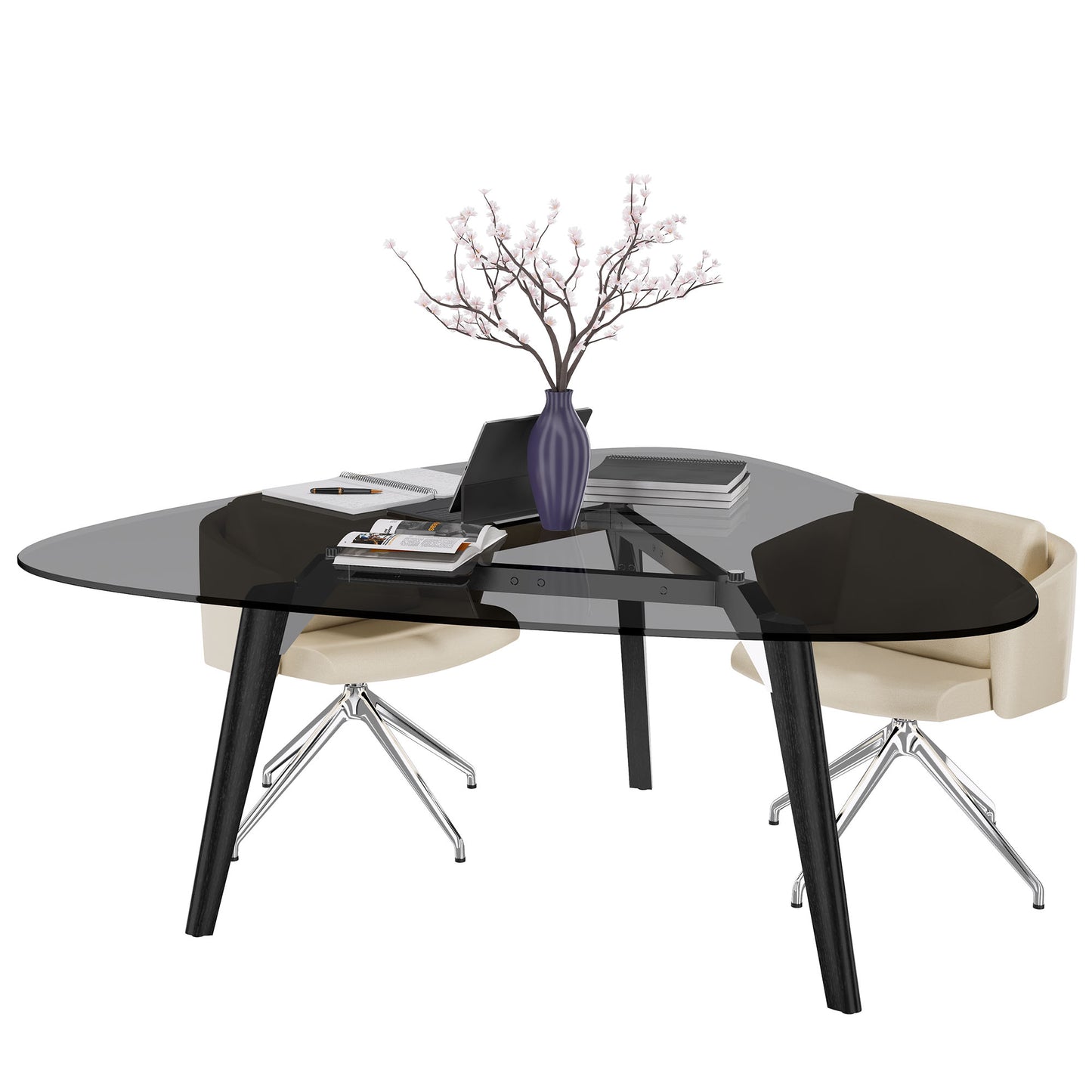 Bralco RAIL Tableau de réunion | Triangulaire, 1794 x 1716 mm (6 personnes), plaque de table en verre teintée de gris