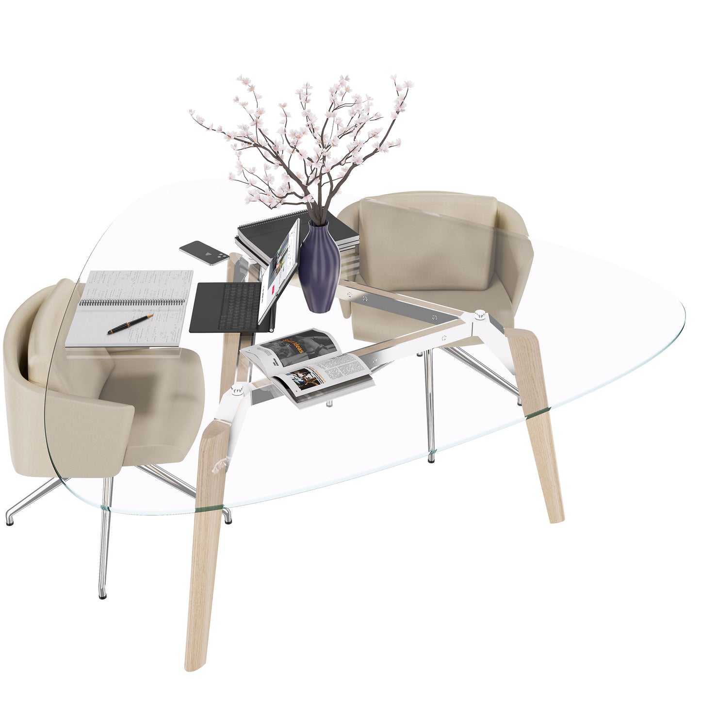 Bralco RAIL Tableau de réunion | Triangulaire, 1794 x 1716 mm (6 personnes), plaque de table en verre