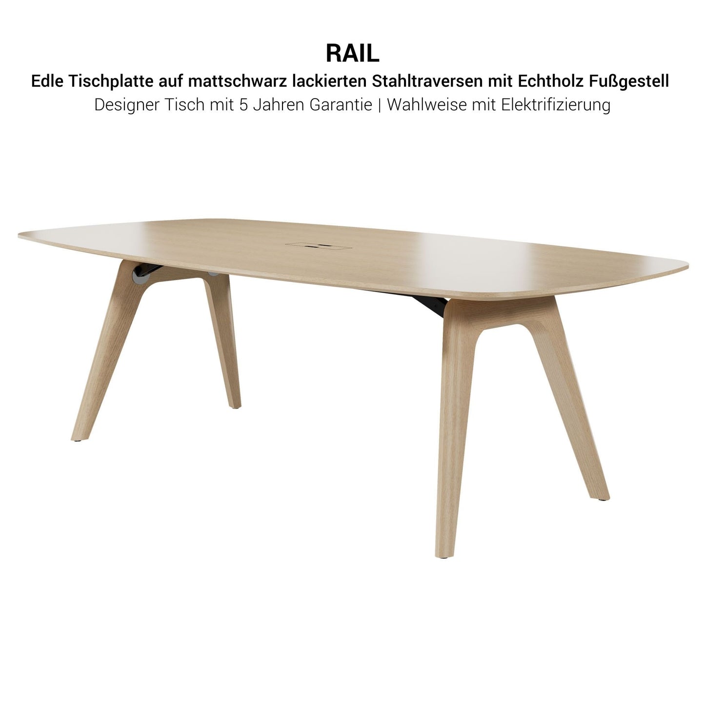 BRALCO RAIL meeting table | Boat shape 2400 - 2800 mm (8 - 10 people) | Real wood, light gray oak