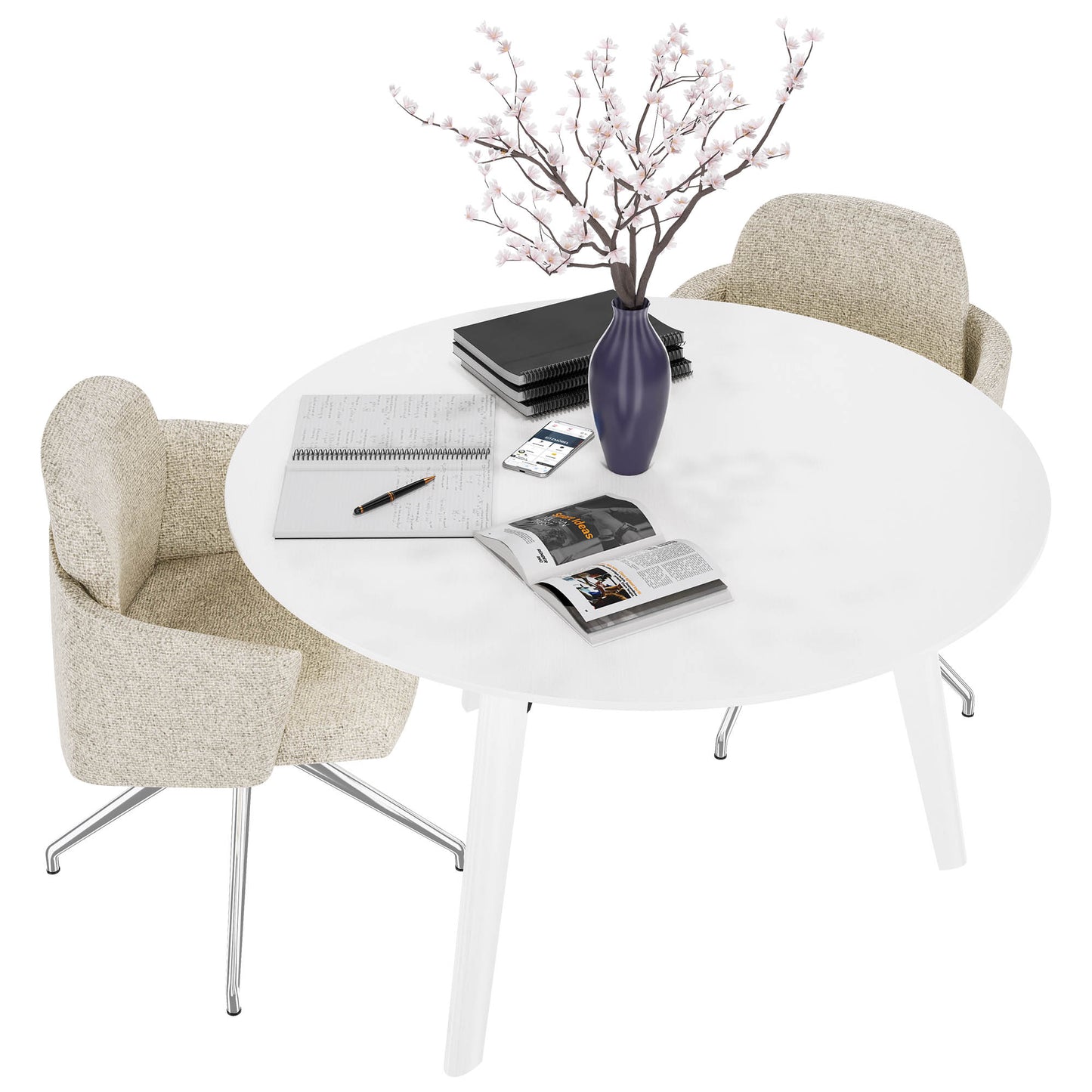 Bralco RAIL Tableau de réunion | Round, 1200 - 1600 mm (4 - 6 personnes), vrai bois, chêne blanc