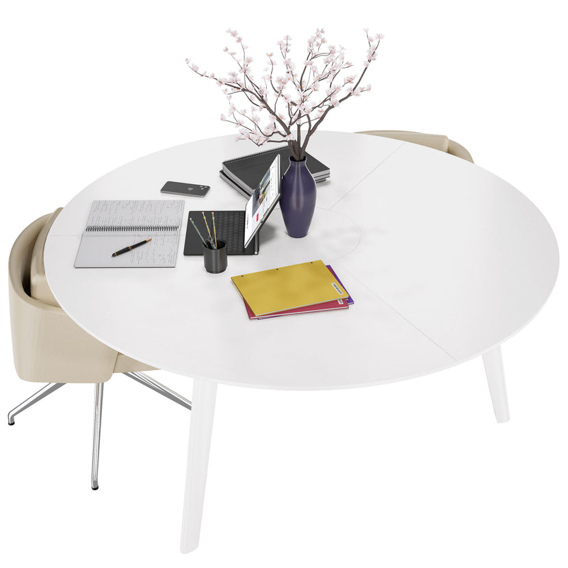 BRALCO RAIL Meeting table | Round, 1200 - 1600 mm (4 - 6 persons), real wood, white oak