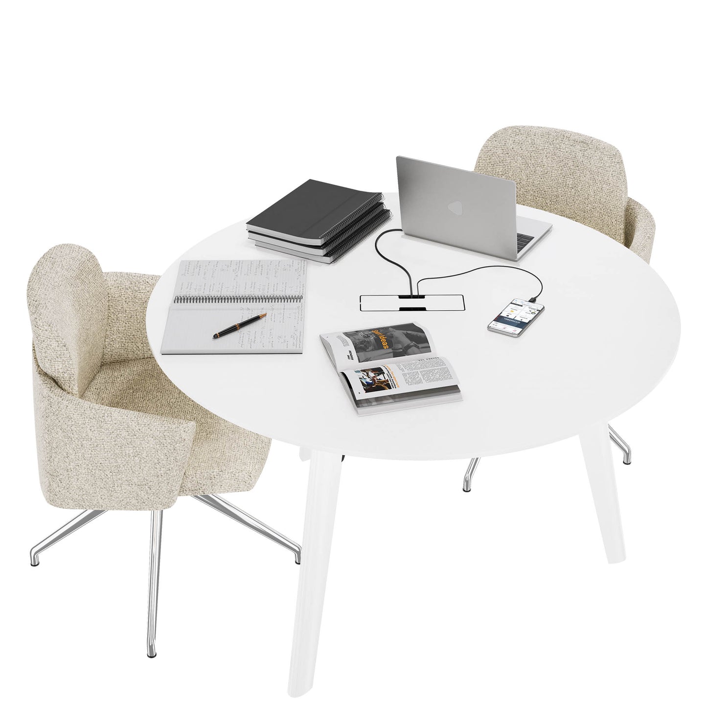 Bralco RAIL Tableau de réunion | Round, 1200 - 1600 mm (4 - 6 personnes), vrai bois, chêne blanc