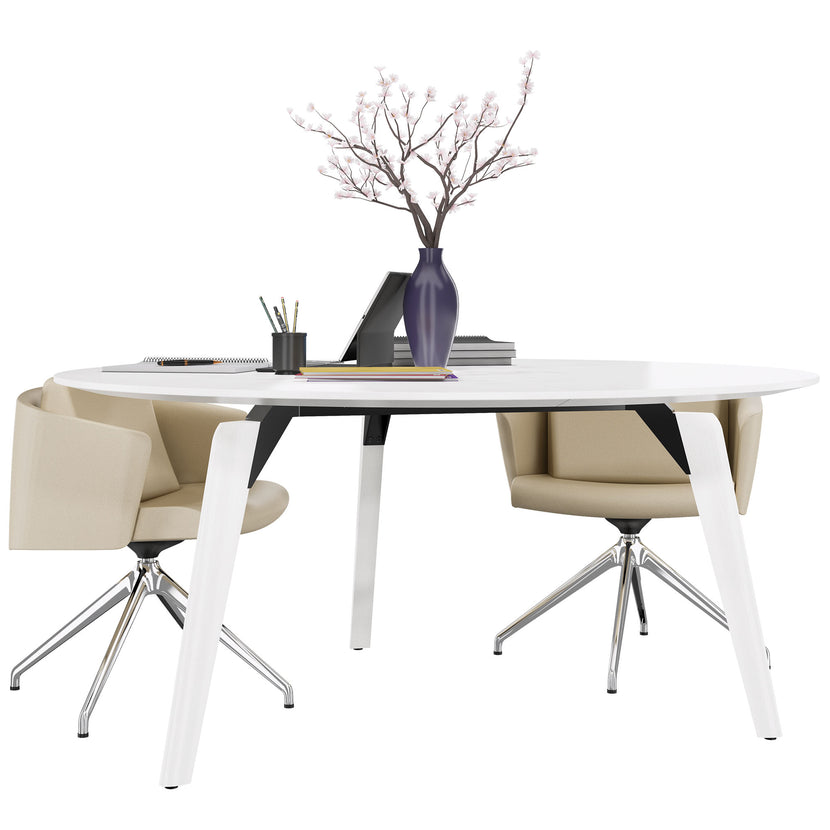 BRALCO RAIL Meeting table | Round, 1200 - 1600 mm (4 - 6 persons), real wood, white oak