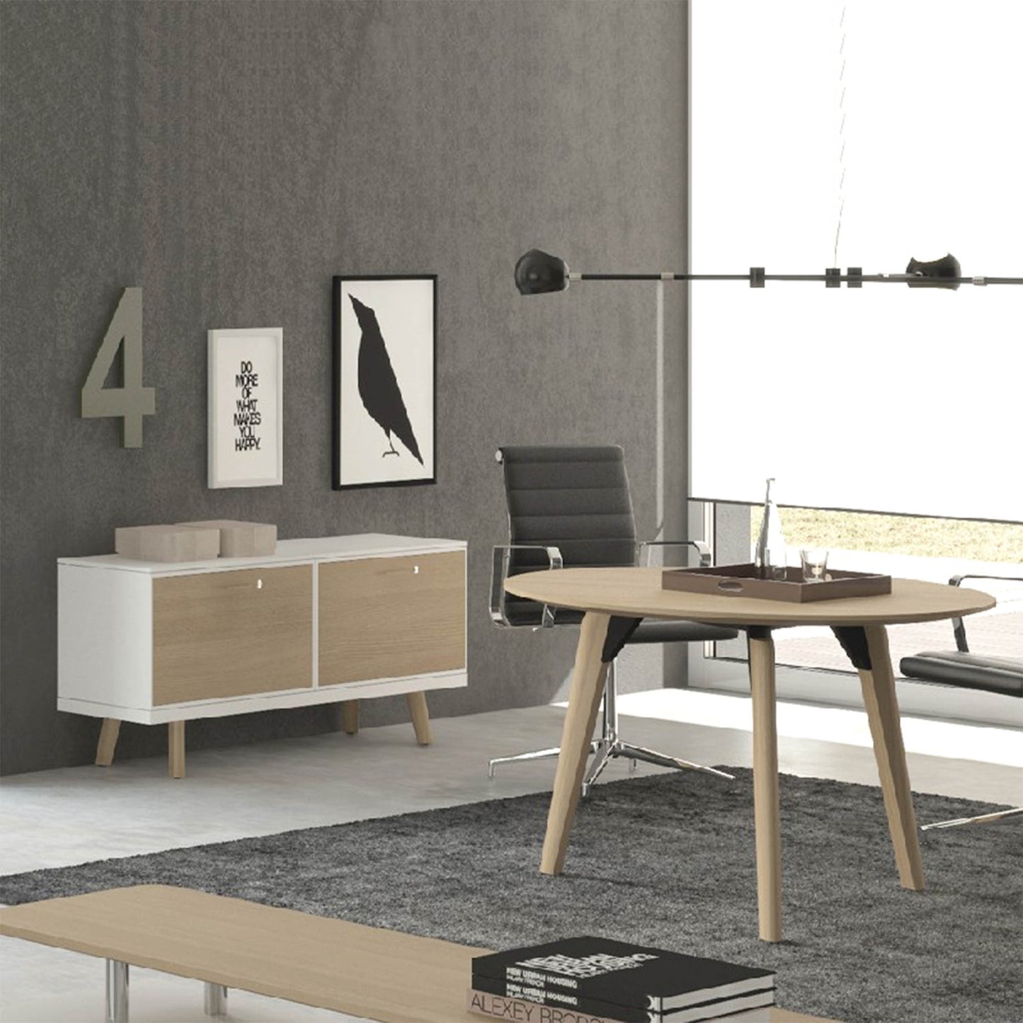 Bralco RAIL Tableau de réunion | Round, 1200 - 1600 mm (4 - 6 personnes), vrai bois, chêne blanc