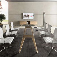 BRALCO RAIL meeting table | Boat shape, 2400 x 1200 x 750 mm (8 people) | gray tinted glass table top