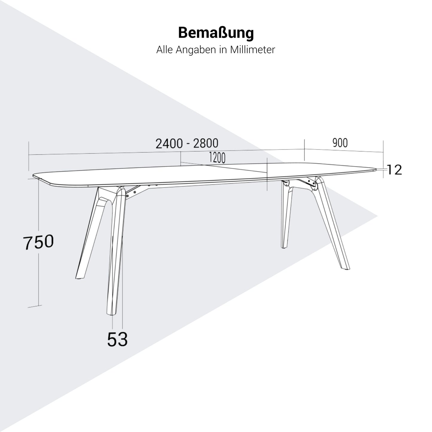 BRALCO RAIL Konferenztisch | Bootsform, 2400 x 1200 x 750 mm (8 Personen) | Glas-Tischplatte