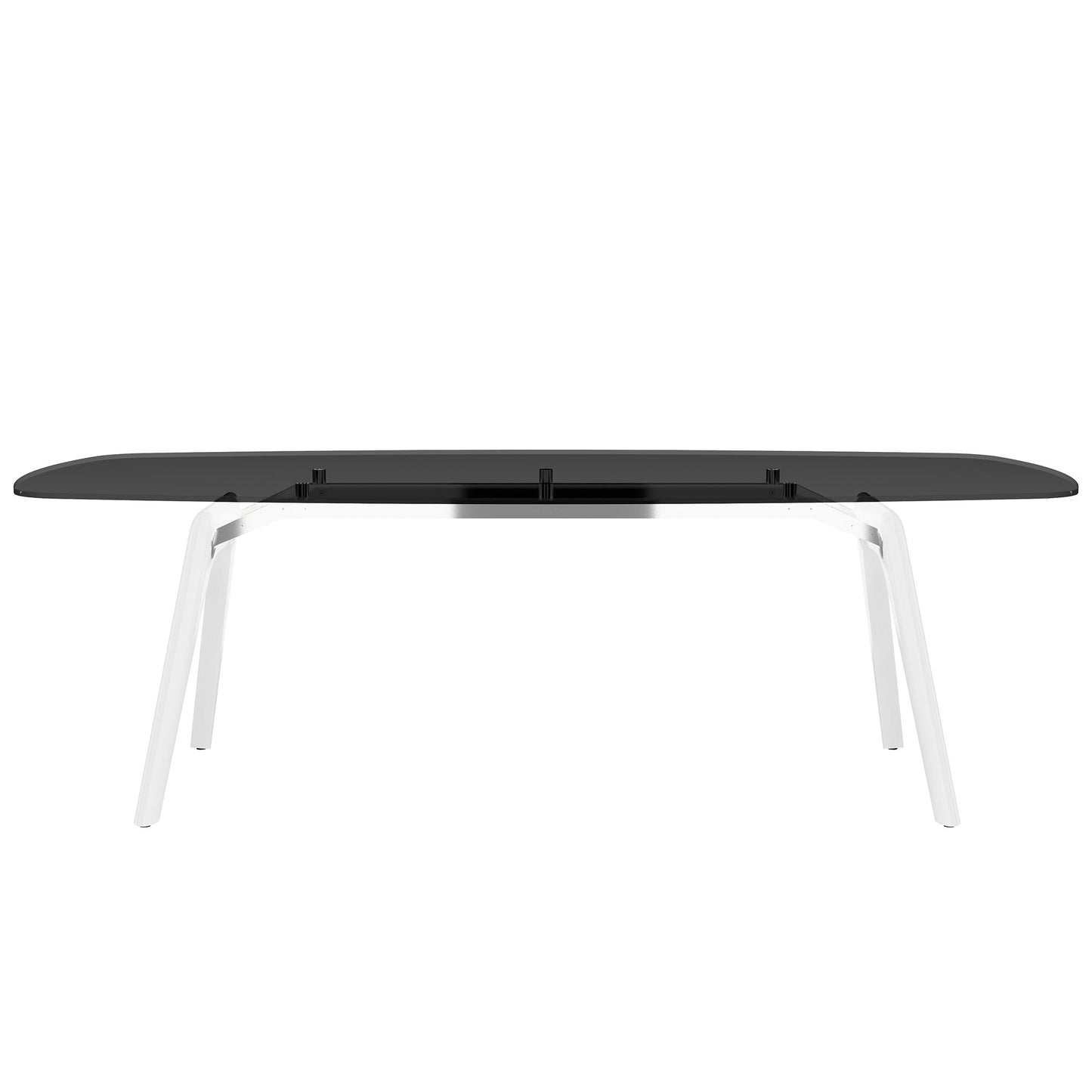 BRALCO RAIL meeting table | Boat shape, 2400 x 1200 x 750 mm (8 people) | gray tinted glass table top