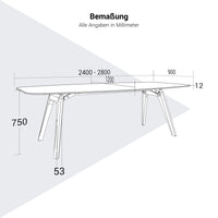 Bralco Rail Conference Table | Forma di avvio, 2400 x 1200 x 750 mm (8 persone) | piastra da tavolo di vetro colorato