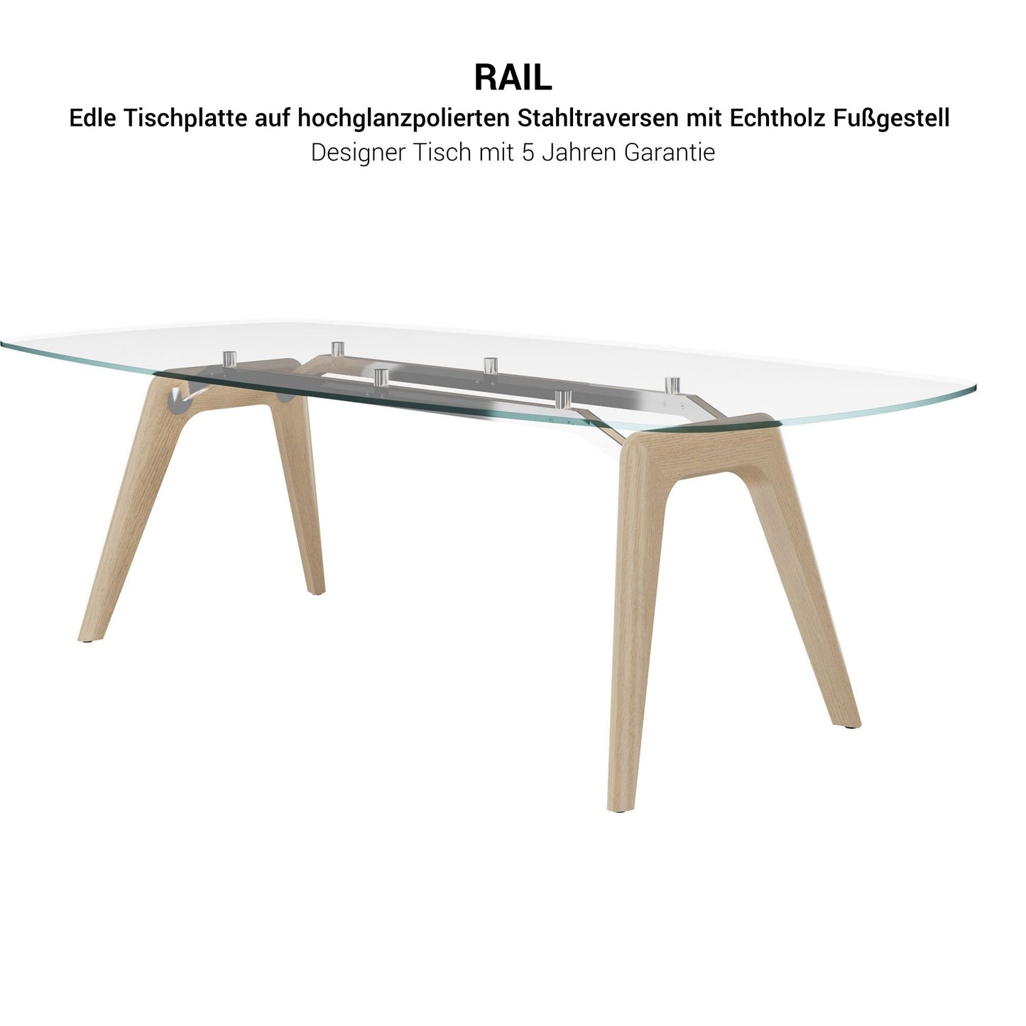 Bralco Rail Conference Table | Forma di avvio, 2400 x 1200 x 750 mm (8 persone) | piastra da tavolo di vetro colorato