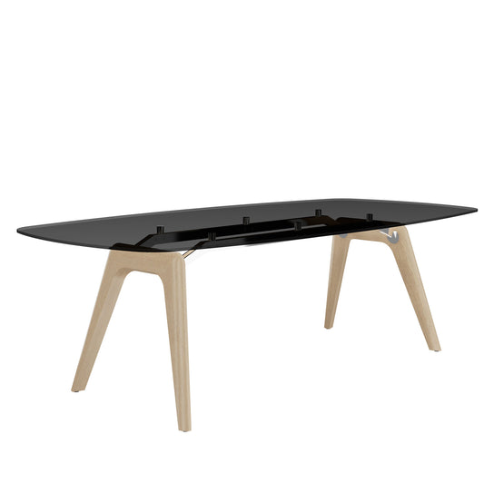 BRALCO RAIL meeting table | Boat shape, 2400 x 1200 x 750 mm (8 people) | gray tinted glass table top