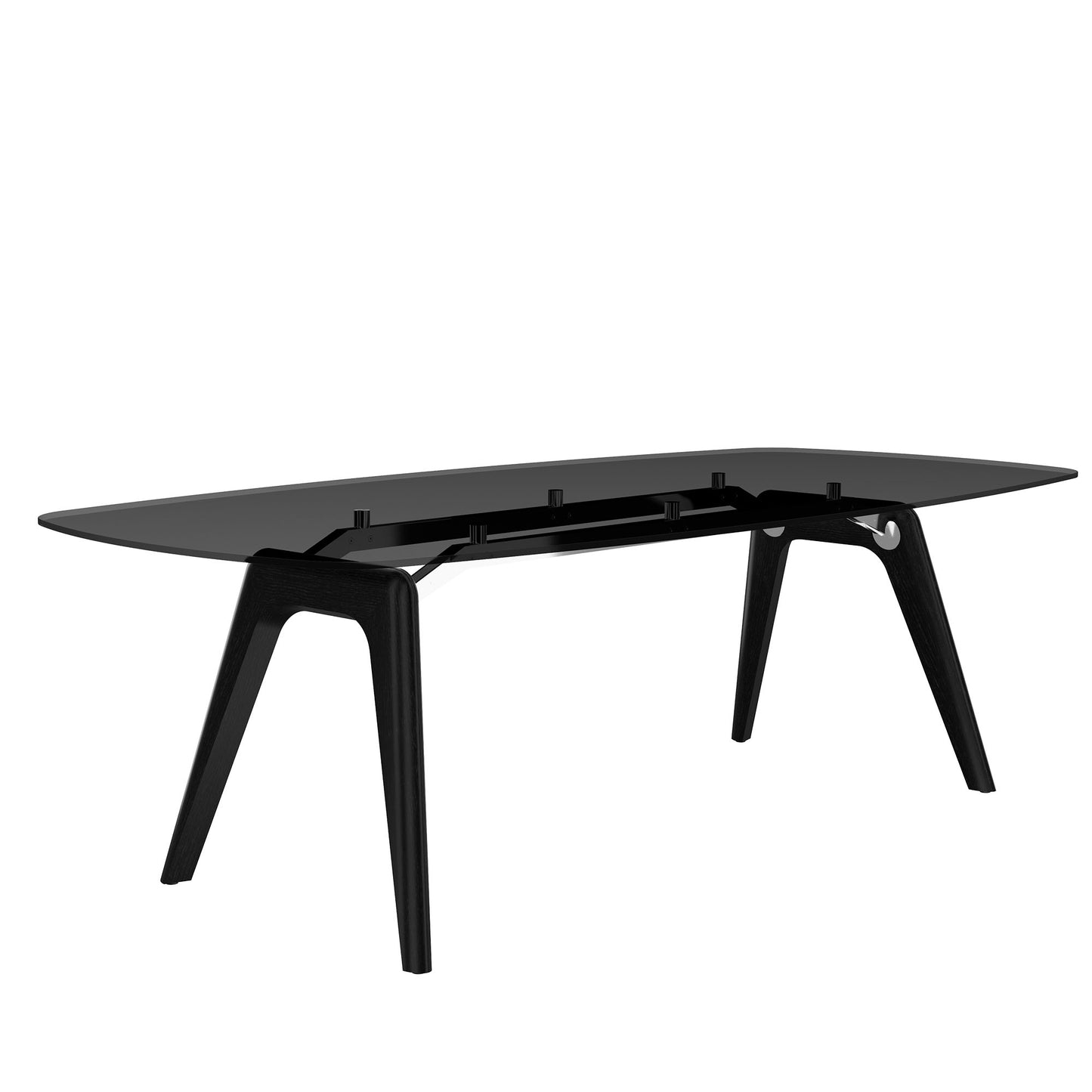 BRALCO RAIL meeting table | Boat shape, 2400 x 1200 x 750 mm (8 people) | gray tinted glass table top