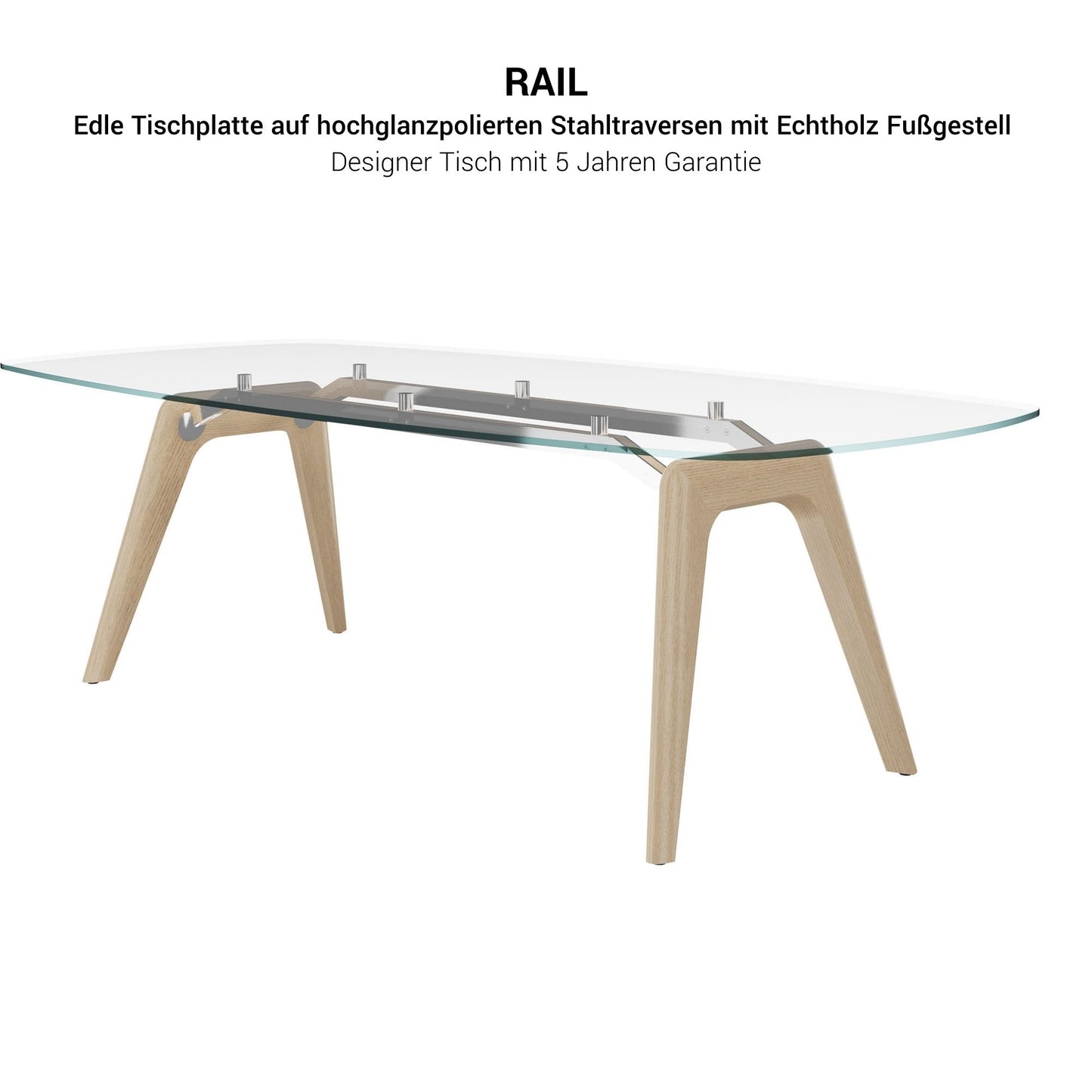 BRALCO RAIL meeting table | Boat shape, 2400 x 1200 x 750 mm (8 people) | gray tinted glass table top