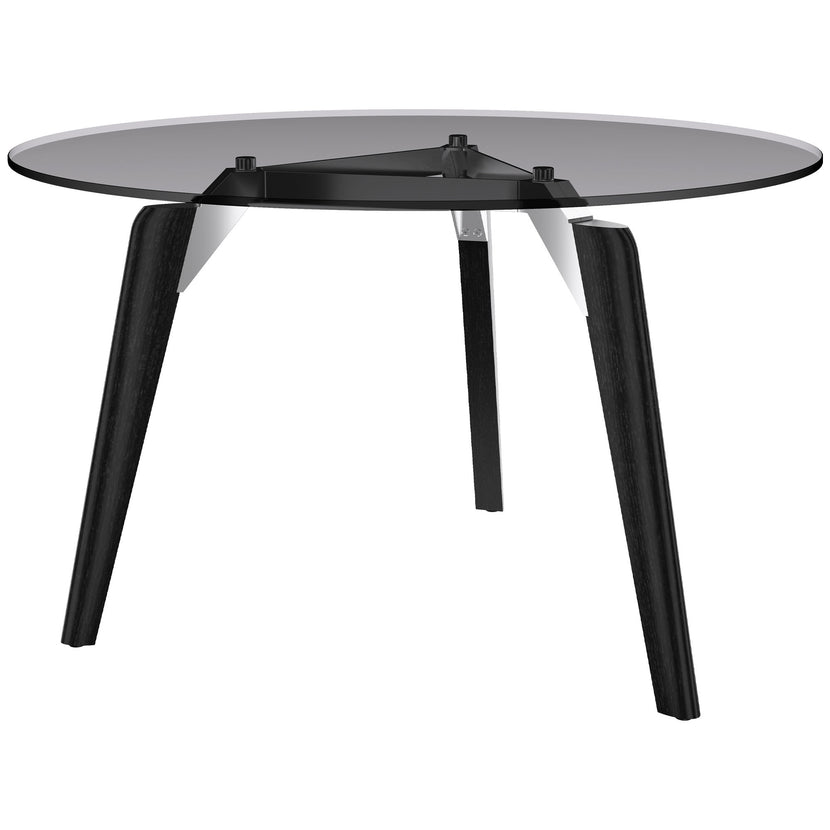 BRALCO RAIL meeting table | Round, 1200 - 1600 mm (4 - 6 people), gray tinted glass table top, solid oak wood frame