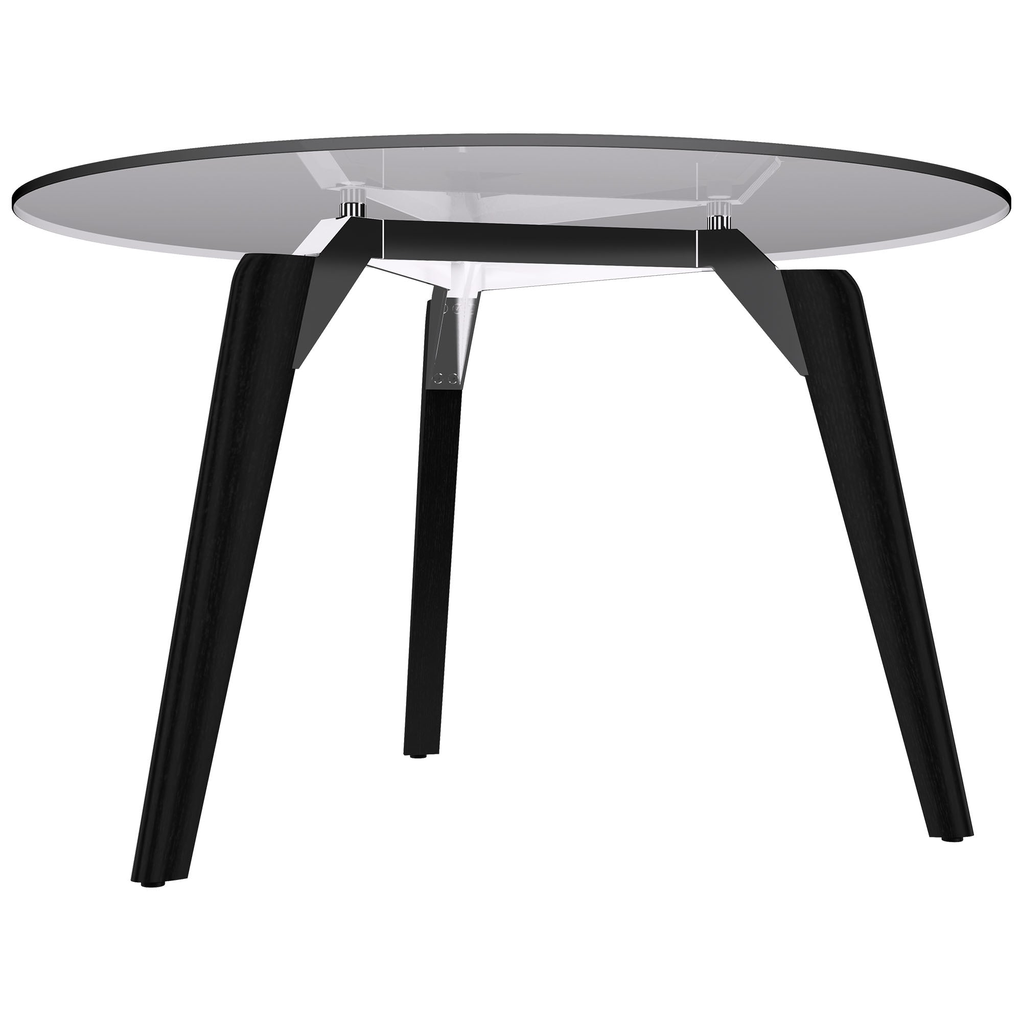 BRALCO RAIL meeting table | Round, 1200 - 1600 mm (4 - 6 people), gray tinted glass table top, solid oak wood frame