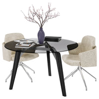 BRALCO RAIL meeting table | Round, 1200 - 1600 mm (4 - 6 people), gray tinted glass table top, solid oak wood frame