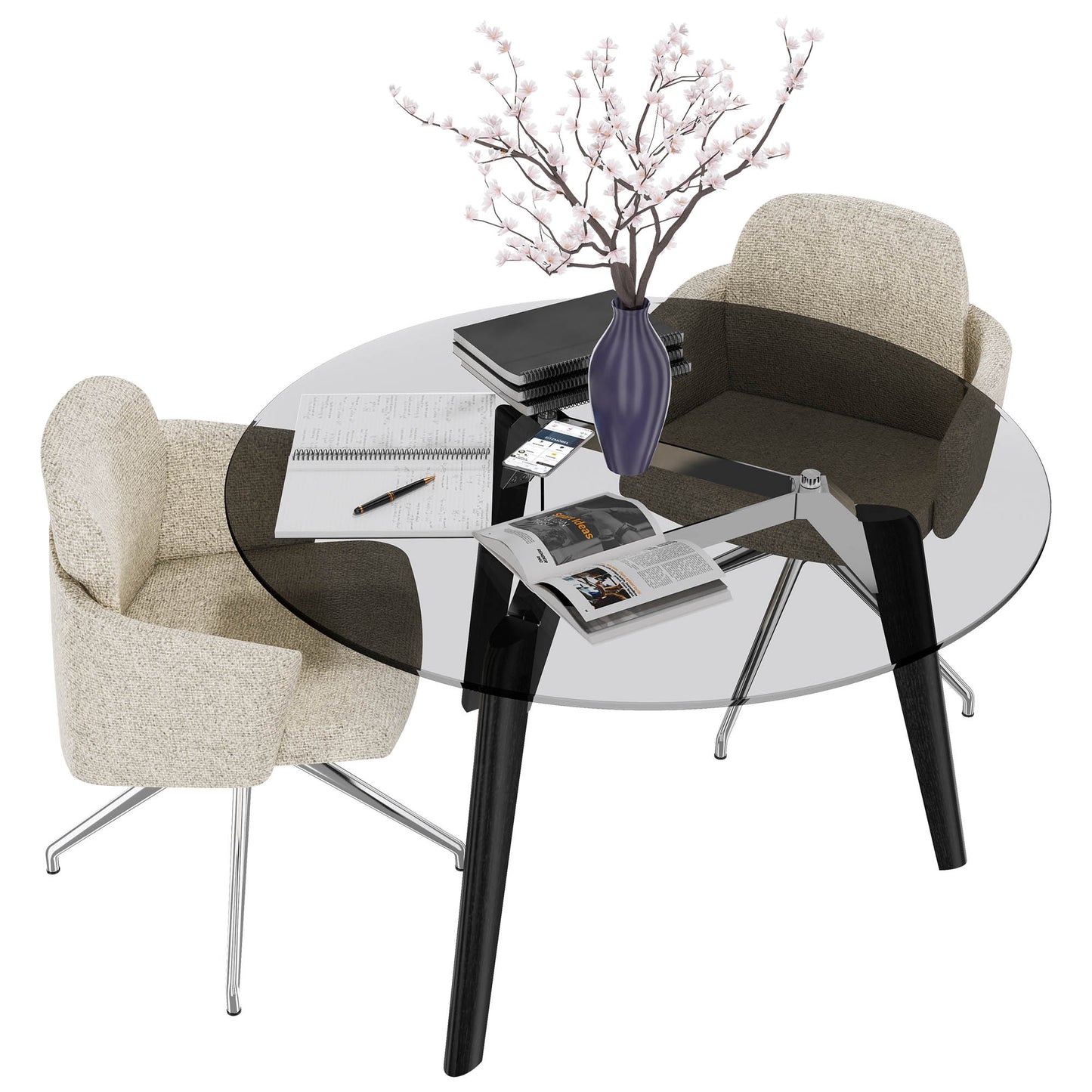 BRALCO RAIL meeting table | Round, 1200 - 1600 mm (4 - 6 people), gray tinted glass table top, solid oak wood frame