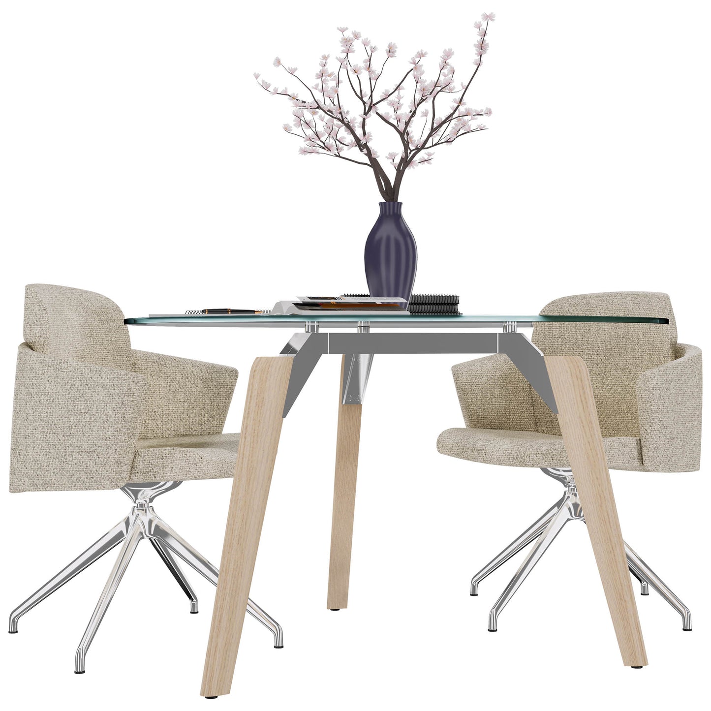 BRALCO RAIL meeting table | Round, 1200 - 1600 mm (4 - 6 people), gray tinted glass table top, solid oak wood frame