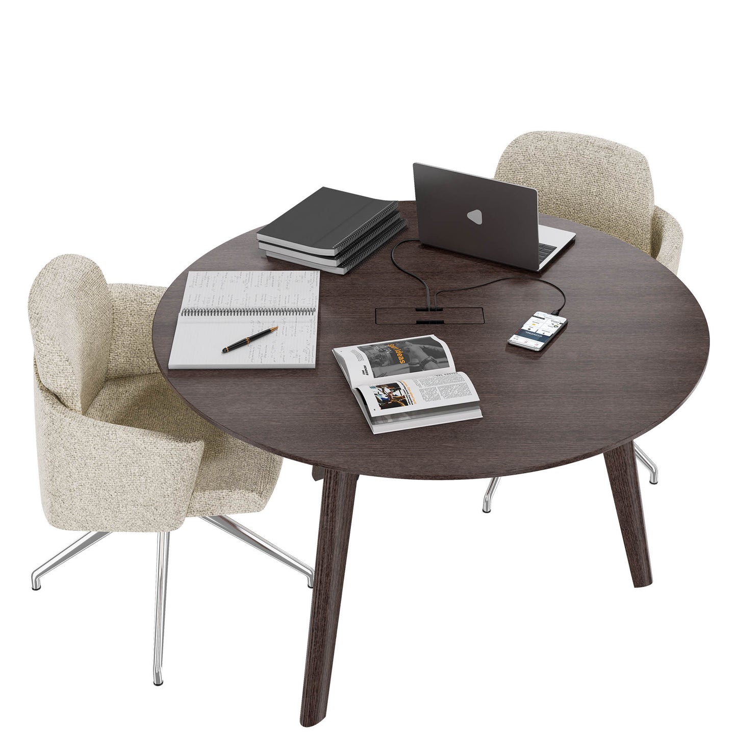 BRALCO RAIL meeting table | Round, 1200 - 1600 mm (4 - 6 people), real wood, carbon oak