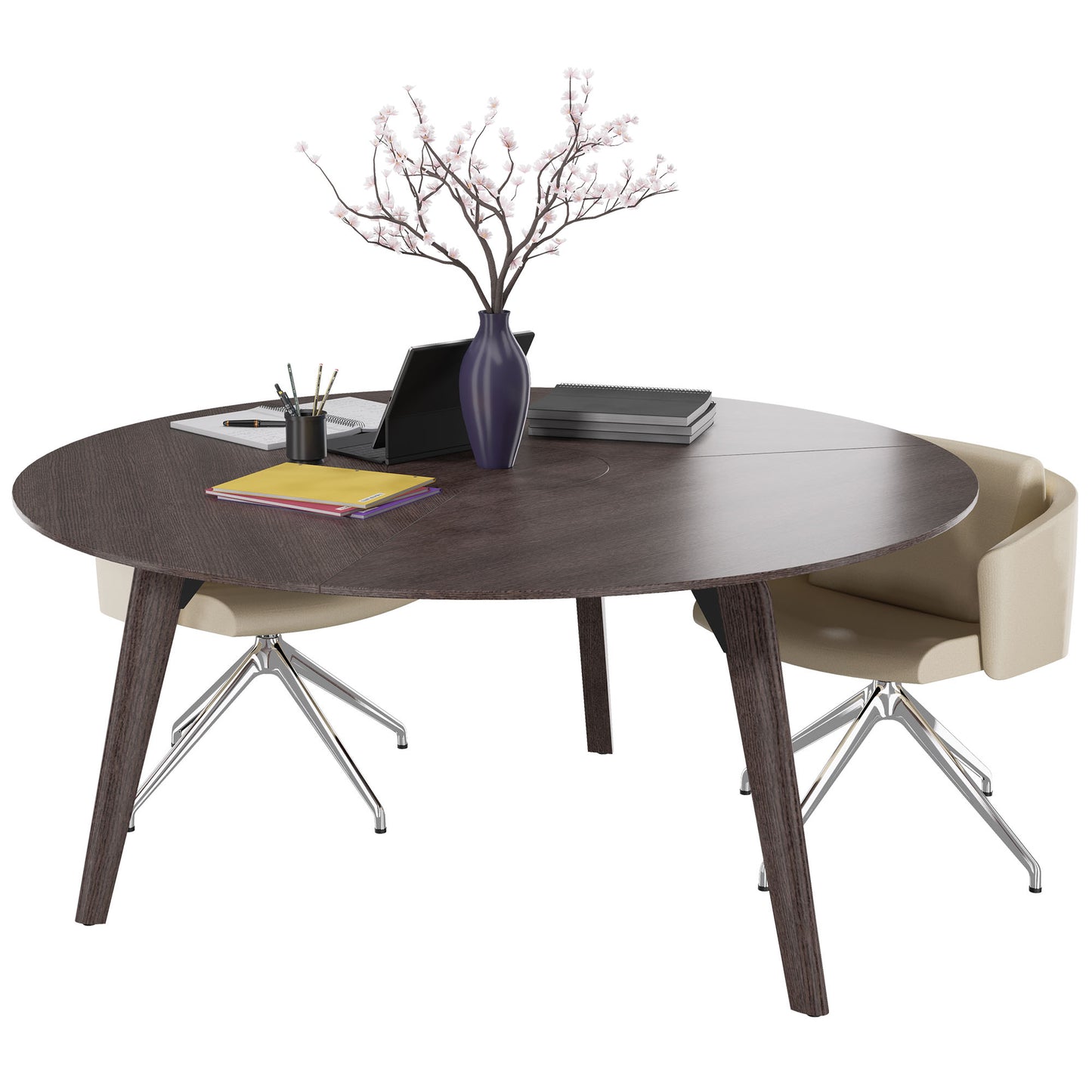 BRALCO RAIL meeting table | Round, 1200 - 1600 mm (4 - 6 people), real wood, carbon oak
