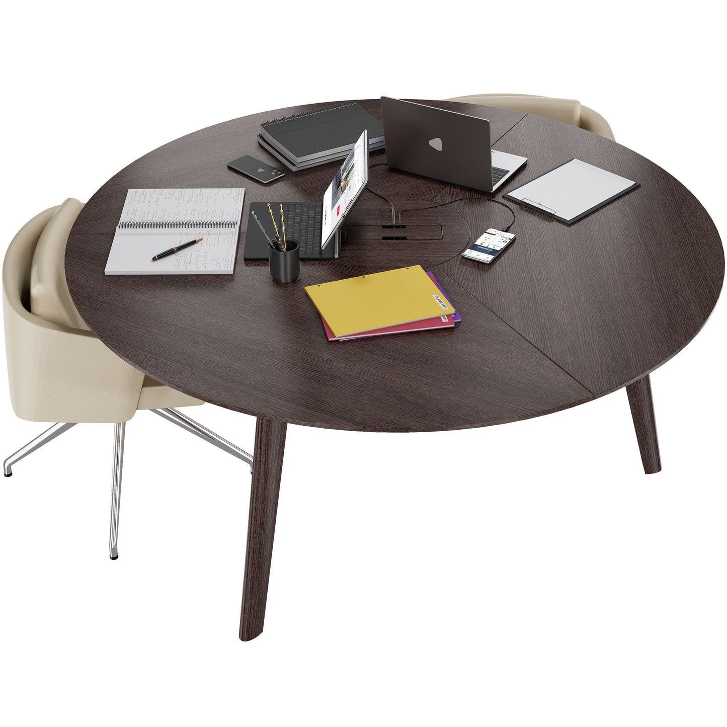 BRALCO RAIL meeting table | Round, 1200 - 1600 mm (4 - 6 people), real wood, carbon oak