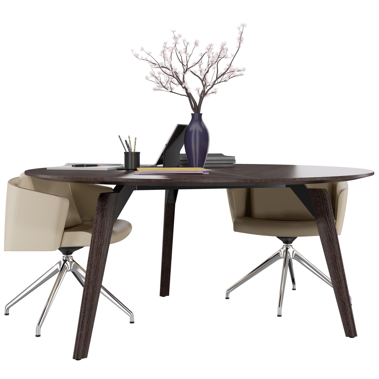 BRALCO RAIL meeting table | Round, 1200 - 1600 mm (4 - 6 people), real wood, carbon oak