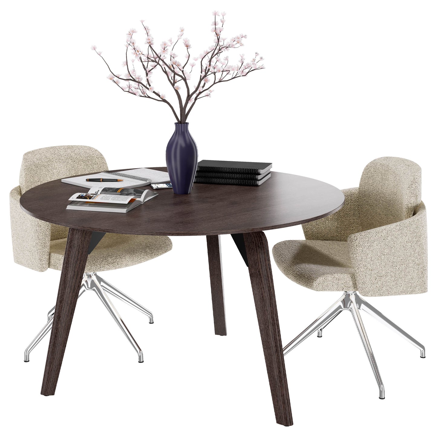 BRALCO RAIL meeting table | Round, 1200 - 1600 mm (4 - 6 people), real wood, carbon oak