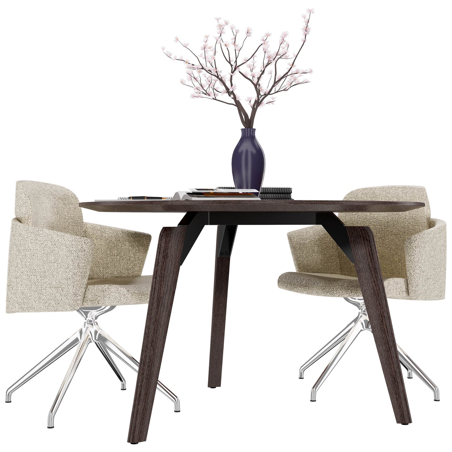 BRALCO RAIL meeting table | Round, 1200 - 1600 mm (4 - 6 people), real wood, carbon oak