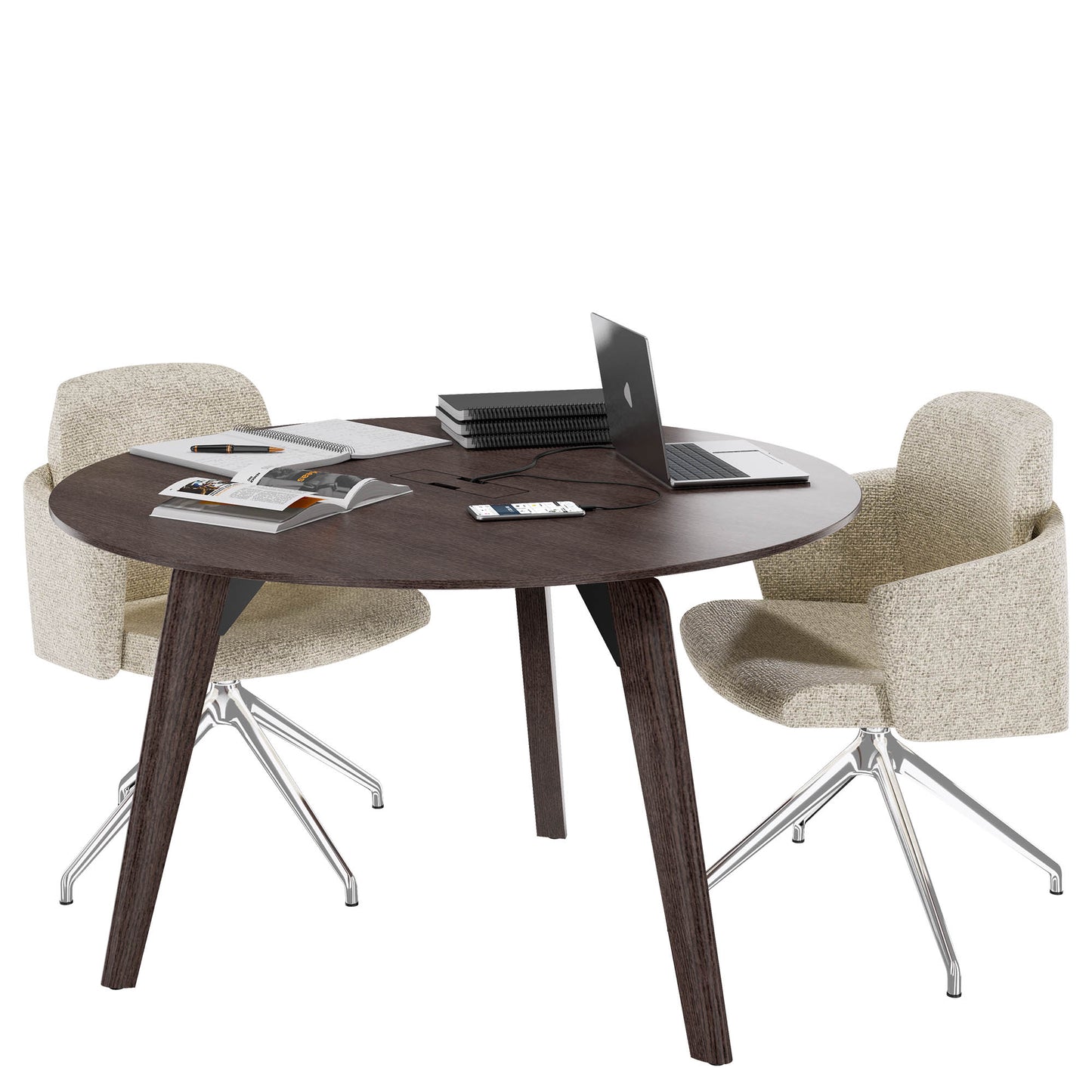 BRALCO RAIL meeting table | Round, 1200 - 1600 mm (4 - 6 people), real wood, carbon oak