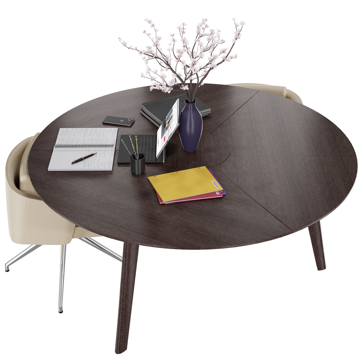 BRALCO RAIL meeting table | Round, 1200 - 1600 mm (4 - 6 people), real wood, carbon oak