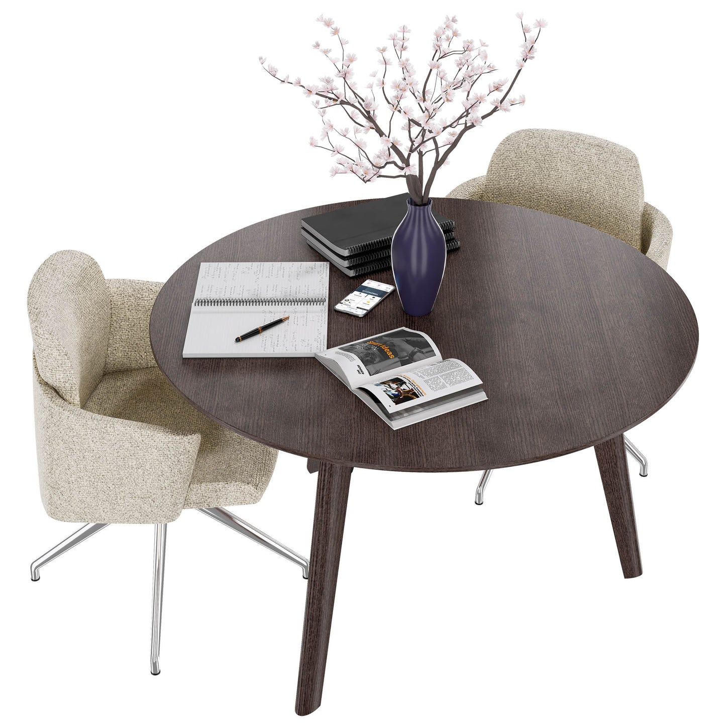 BRALCO RAIL meeting table | Round, 1200 - 1600 mm (4 - 6 people), real wood, carbon oak