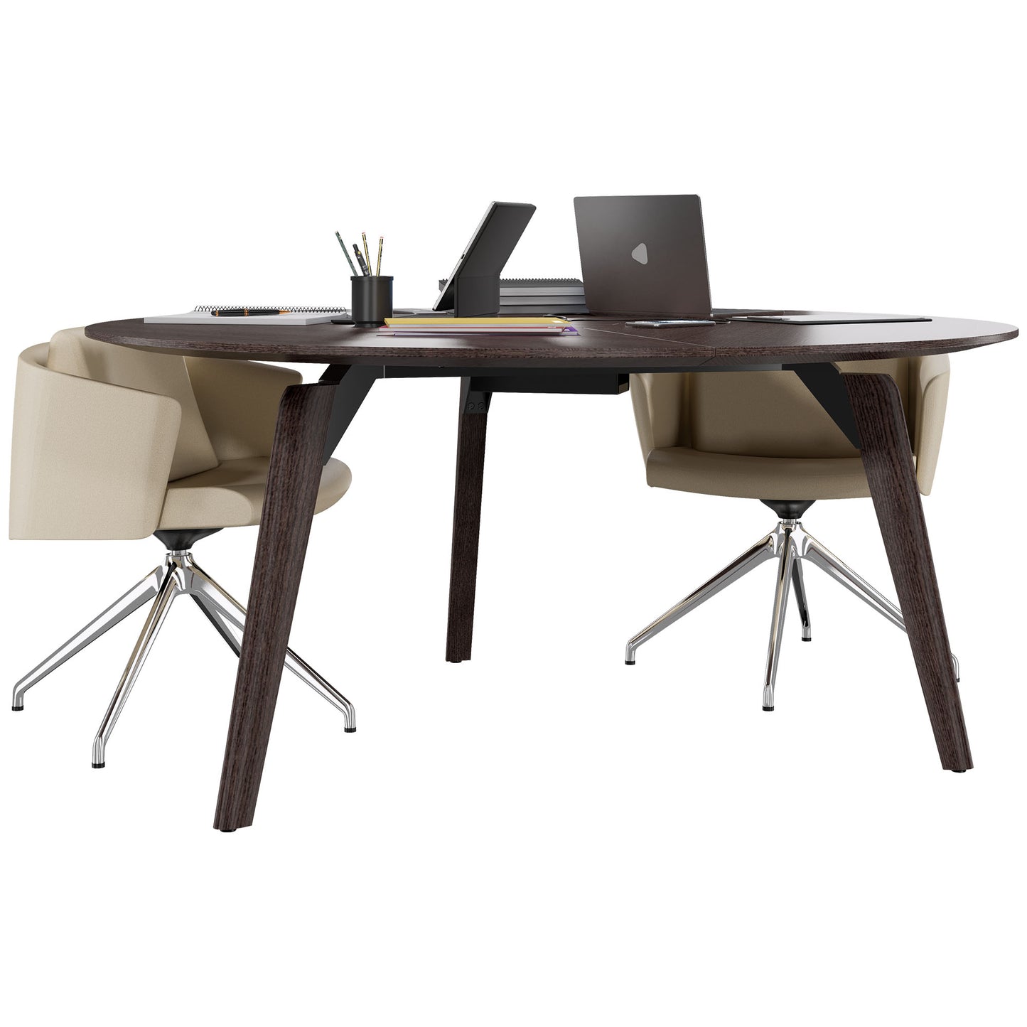 BRALCO RAIL meeting table | Round, 1200 - 1600 mm (4 - 6 people), real wood, carbon oak