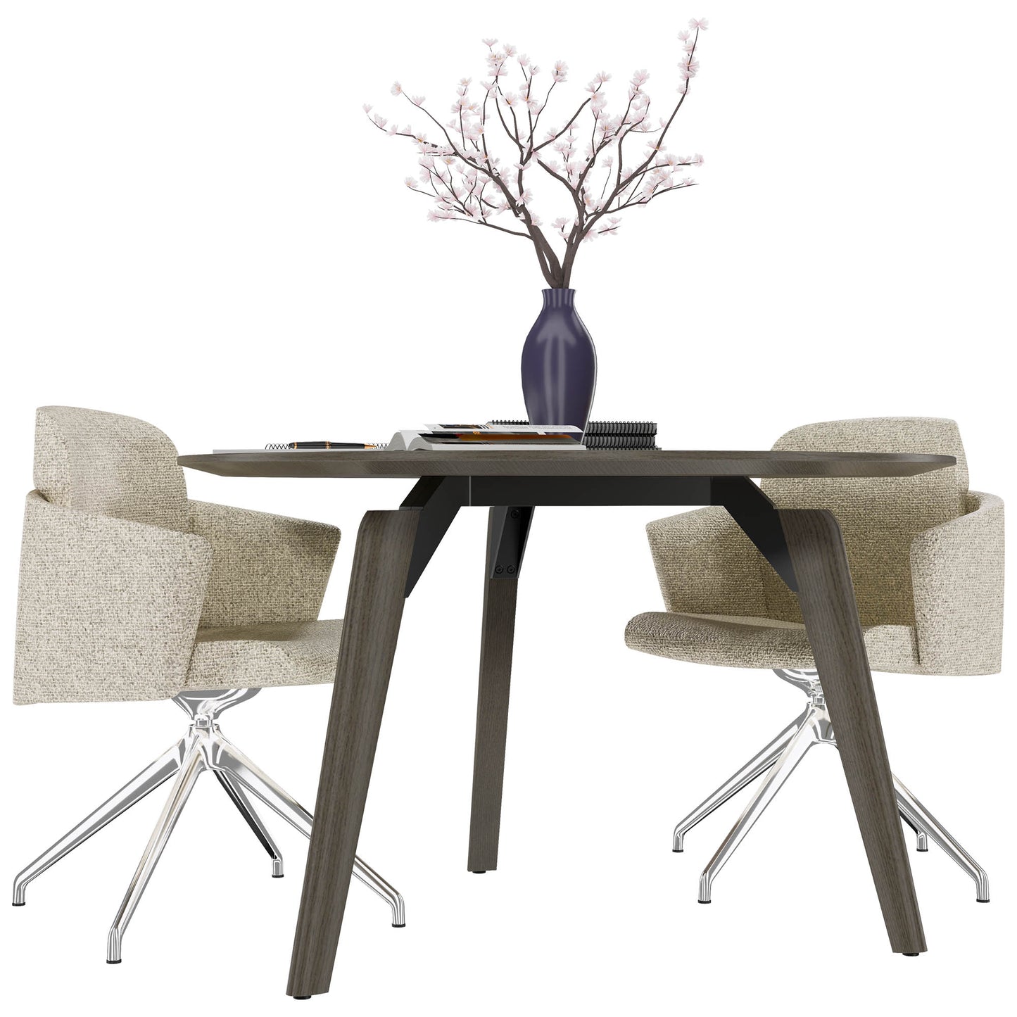 Bralco RAIL Tableau de réunion | Round, 1200 - 1600 mm (4 - 6 personnes), vrai bois, chêne gris foncé