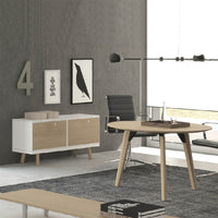 BRALCO RAIL meeting table | Round, 1200 - 1600 mm (4 - 6 people), real wood, dark gray oak