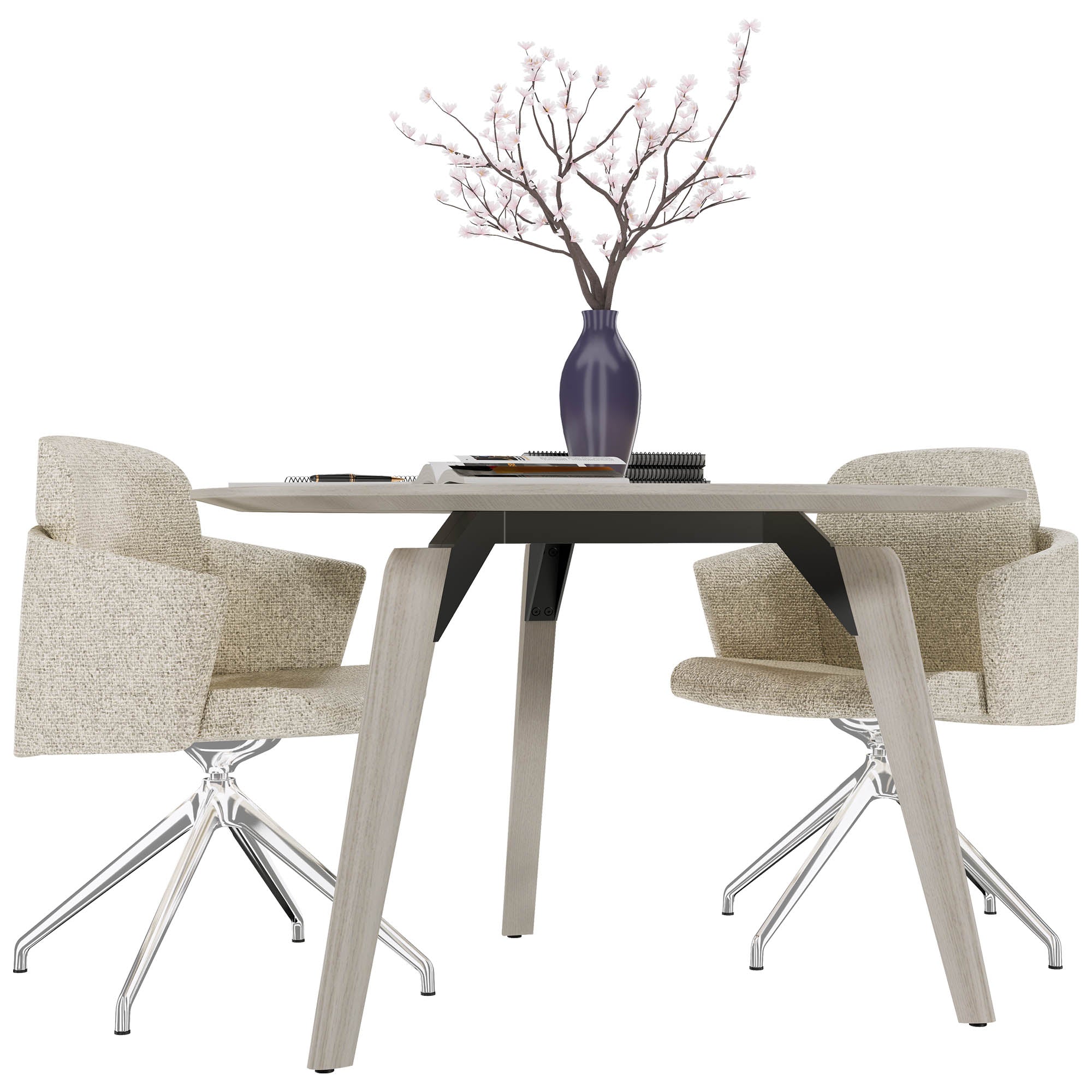 BRALCO RAIL meeting table | Round, 1200 - 1600 mm (4 - 6 people), real wood, light gray oak
