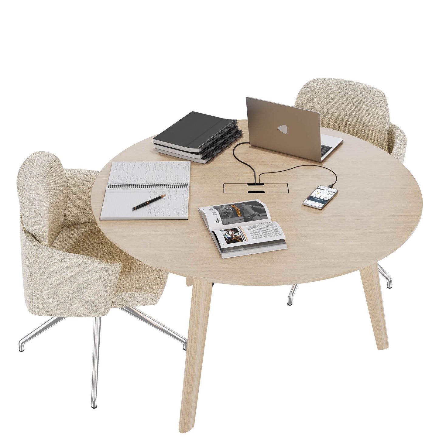 Bralco Rail Conference Table | Round, 1200 - 1600 mm (4 - 6 persone), legno reale, natura di quercia