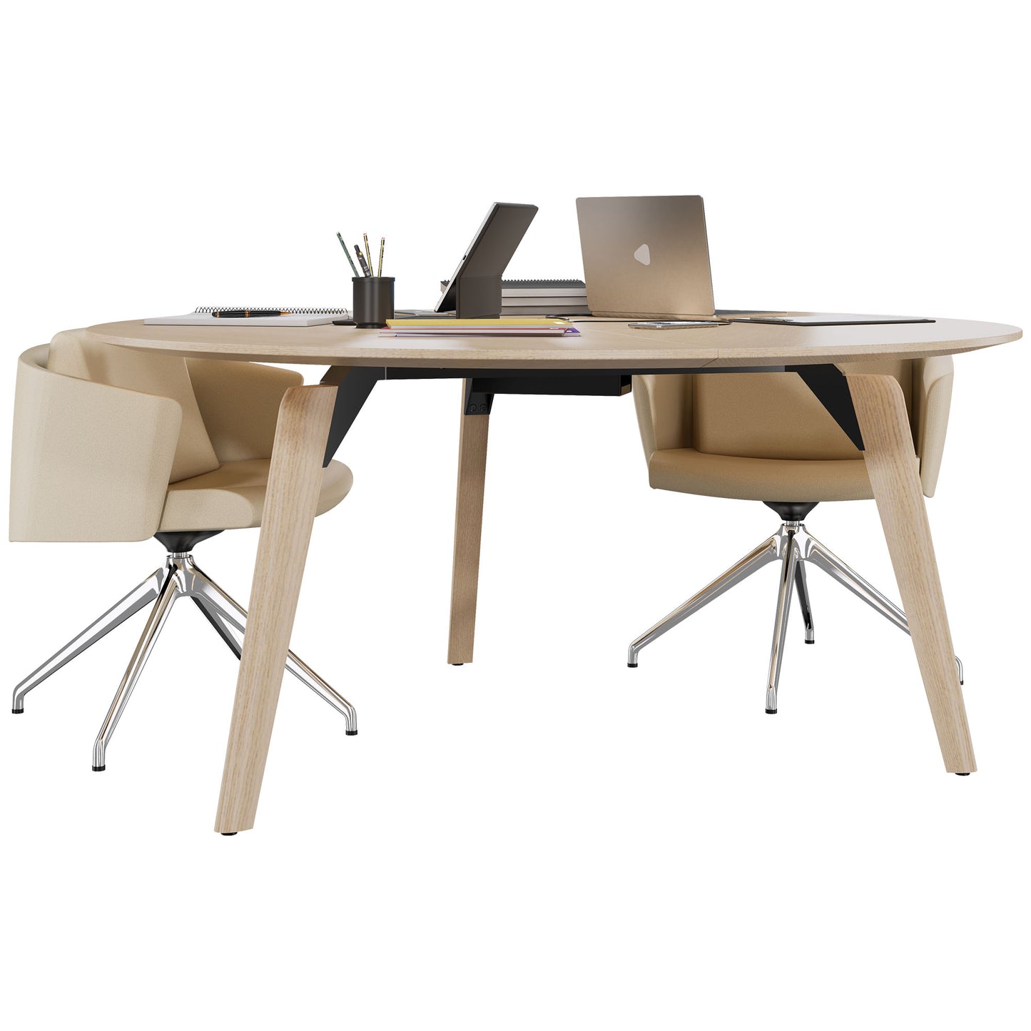 Bralco Rail Conference Table | Round, 1200 - 1600 mm (4 - 6 persone), legno reale, natura di quercia