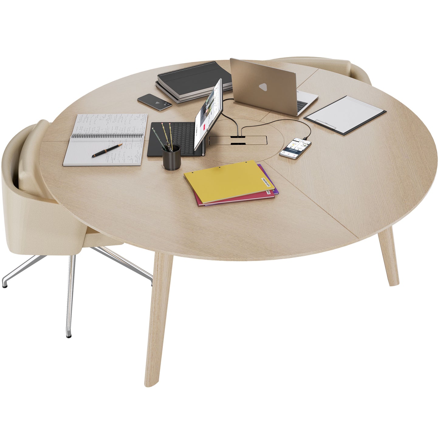 Bralco Rail Conference Table | Round, 1200 - 1600 mm (4 - 6 persone), legno reale, natura di quercia