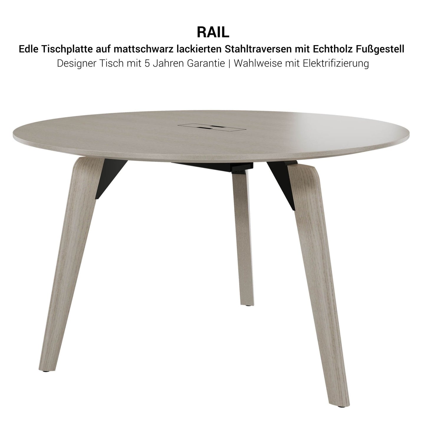 Bralco RAIL Tableau de réunion | Round, 1200 - 1600 mm (4 - 6 personnes), vrai bois, nature de chêne