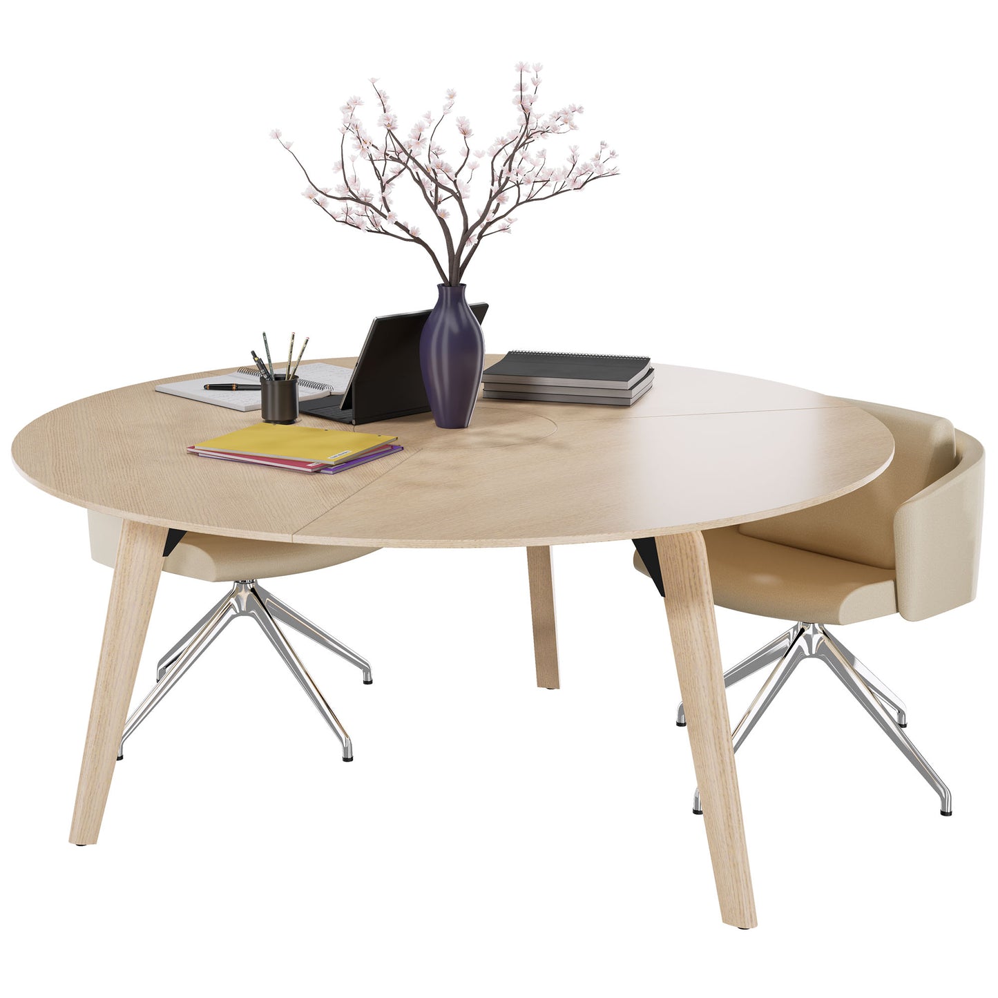 Bralco Rail Conference Table | Round, 1200 - 1600 mm (4 - 6 persone), legno reale, natura di quercia