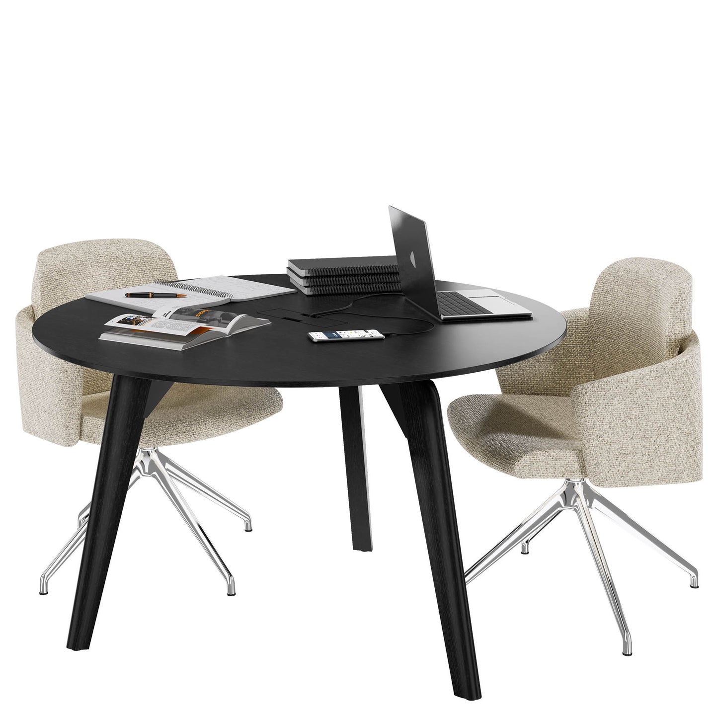 Table de réunion BRALCO RAIL | Rond, 1200 - 1600 mm (4 - 6 personnes), bois véritable, chêne noir