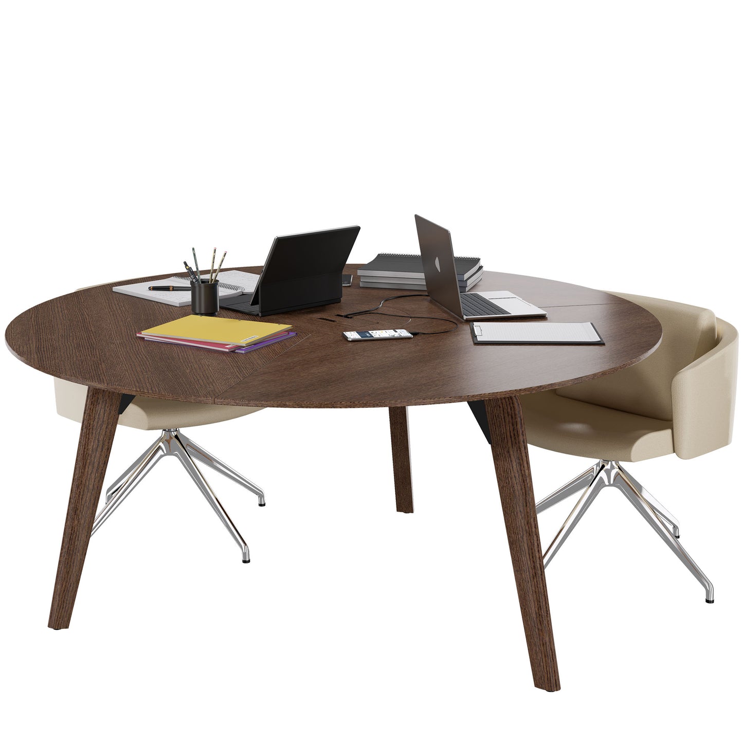 BRALCO RAIL meeting table | Round, 1200 - 1600 mm (4 - 6 people), real wood, tobacco oak