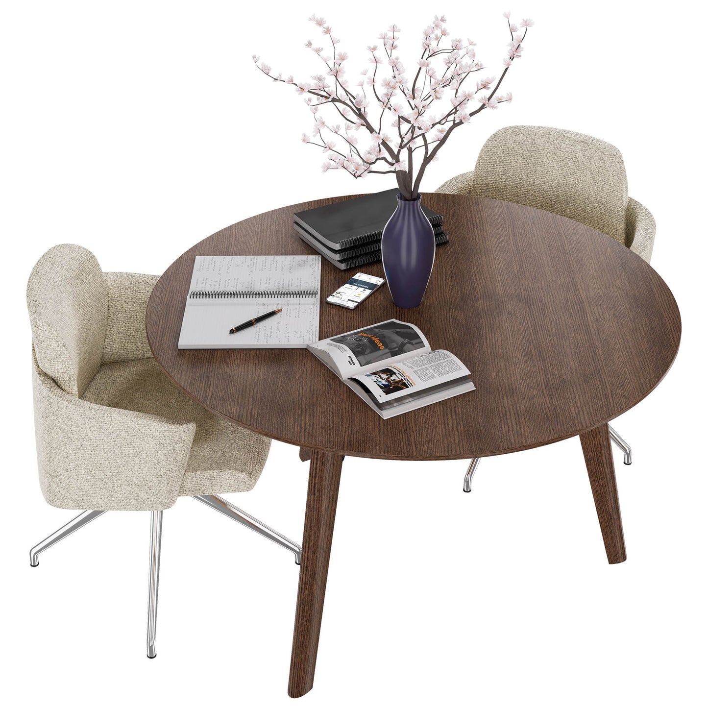 BRALCO RAIL meeting table | Round, 1200 - 1600 mm (4 - 6 people), real wood, tobacco oak