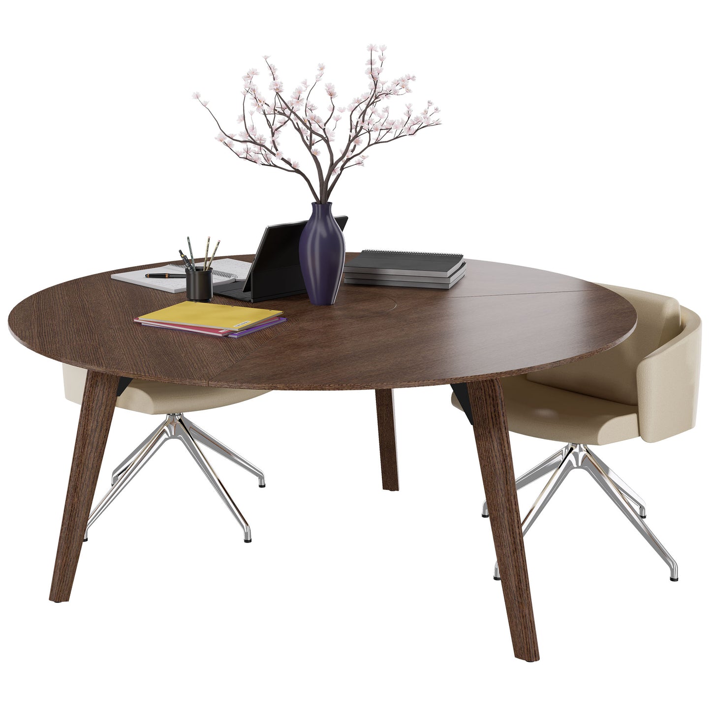 BRALCO RAIL meeting table | Round, 1200 - 1600 mm (4 - 6 people), real wood, tobacco oak
