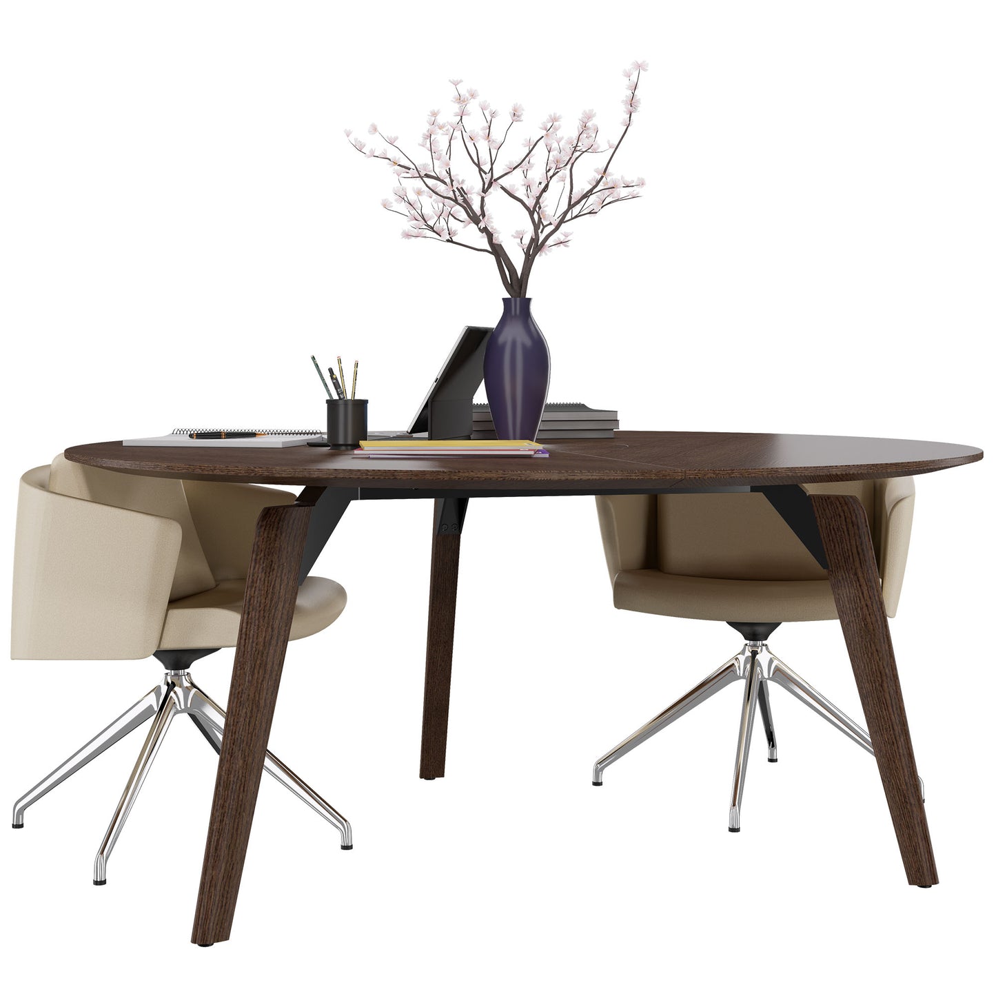 BRALCO RAIL meeting table | Round, 1200 - 1600 mm (4 - 6 people), real wood, tobacco oak