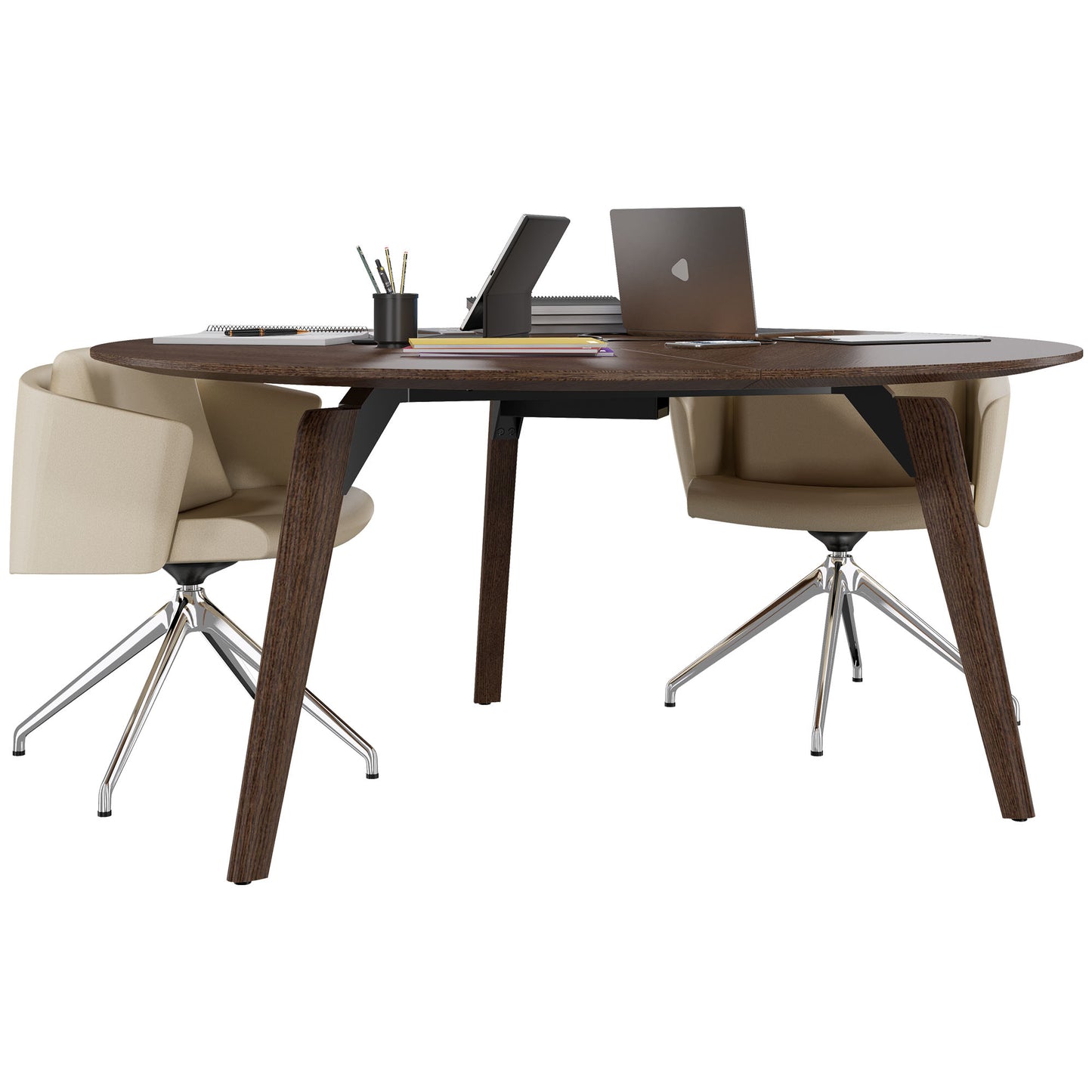 BRALCO RAIL meeting table | Round, 1200 - 1600 mm (4 - 6 people), real wood, tobacco oak